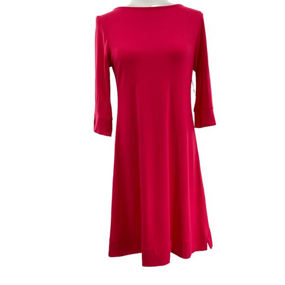 Donna Ricco New York Coral Knit  V-Back 3/4 Sleeve Simple A-Line Dress  S NWT - Picture 1 of 10